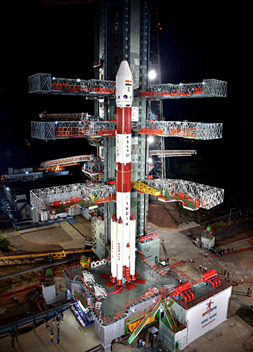 New horizons: ISRO’s PSLV-C57 carrying Aditya-L1 spacecraft at the launch pad at Satish Dhawan Space Centre in Sriharikota | PTI